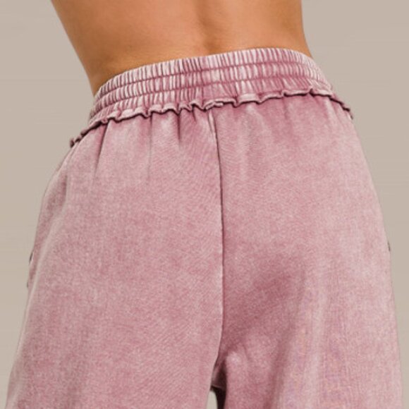 Comfy Mineral Wash Elastic High Waist Wide Leg Loose Fit Everyday Casual Pants - Picture 4 of 8